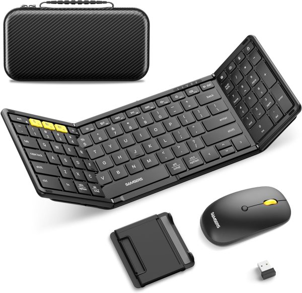 Foldable Keyboard and Mouse,Wireless Keyboard Mouse Combo with Portable Case, Rechargeable Bluetooth Travel Multi-Device Keyboard Mouse for Windows iOS Android, PC/Laptop/Ipad/Tablet