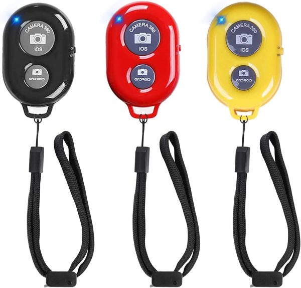 Wireless Remote Shutter for Cellphones and Tablets (3 Pack), AOQIYUE Bluetooth Remote for iPhone/Android Camera Control, Selfie Clicker for Photos and Videos - Wrist Strap Included